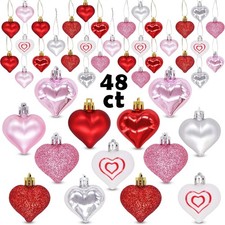 48CT Valentine's Day Heart Tree Ornaments Red Pink White Silver Decor