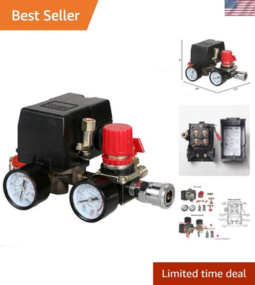 #ad Heavy Duty Air Compressor Pressure Switch Manifold Regulator 90 120 PSI $88.99