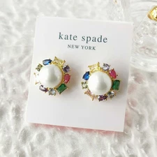 Kate Spade - Candy Shop Gold Pearl Multi Crystal Halo Stud Earrings - new