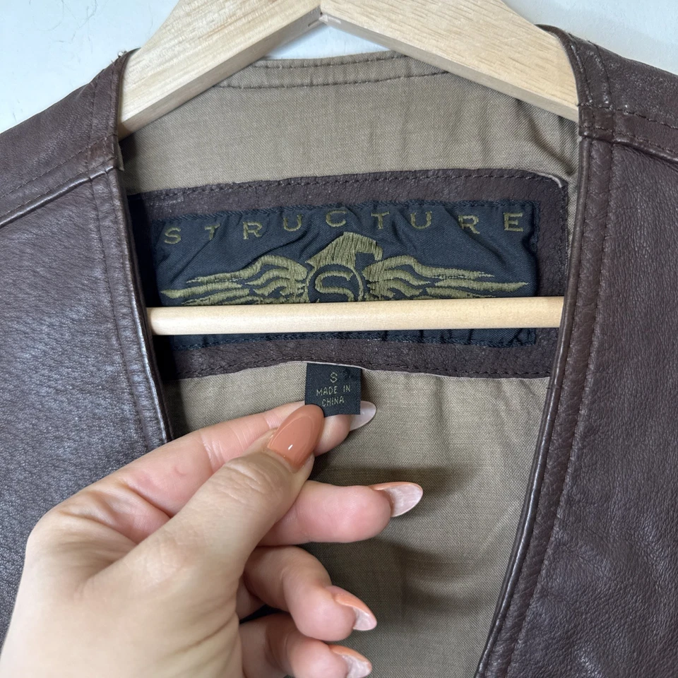 Vintage Structure Pebbled Leather Vest Men's S Brown Moto Biker Cowboy Rodeo 90s - Image 4 of 4