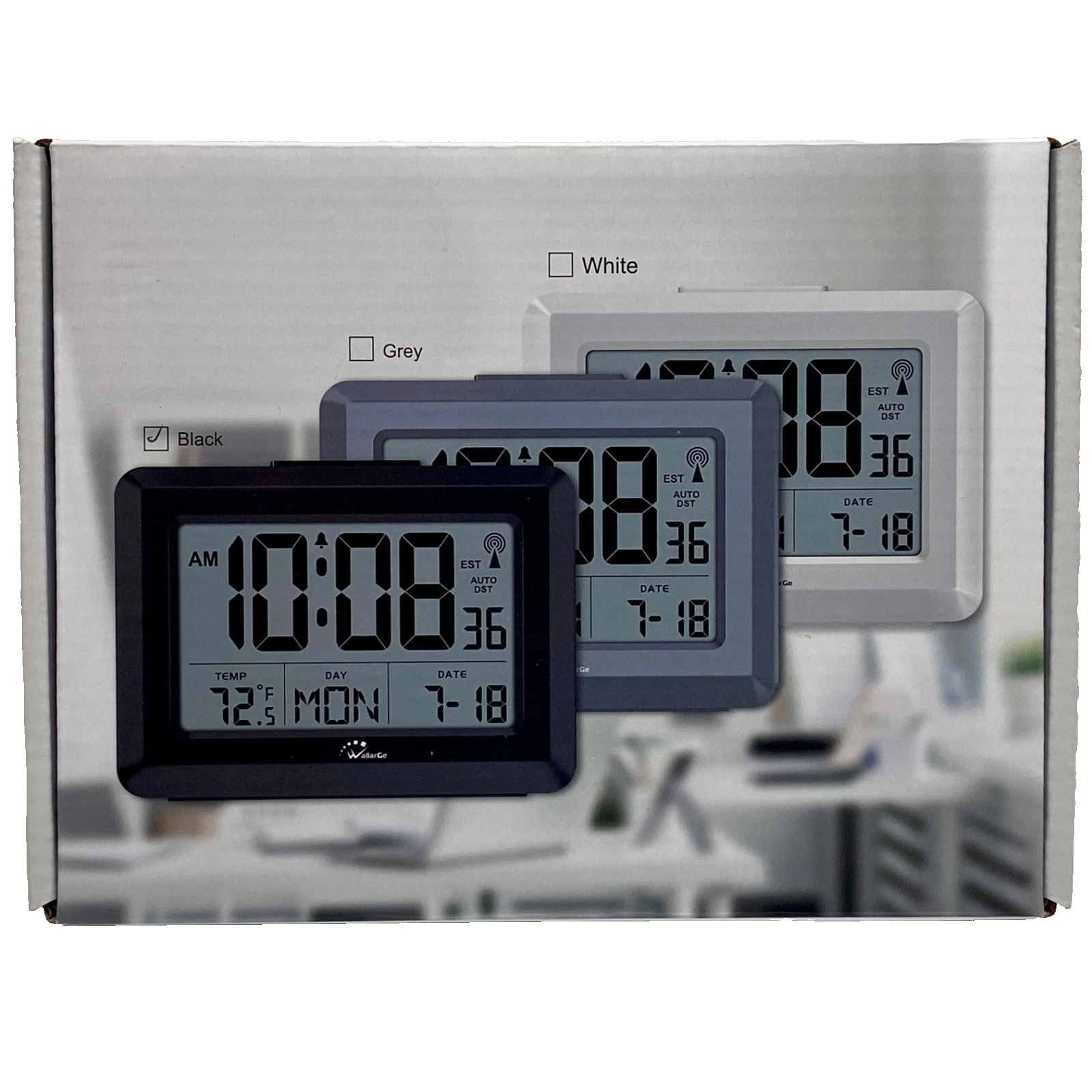 Atomic Clock Black WallarGe Indoor Temp Alarm 8.5" Battery Operated CL6008-B NIB
