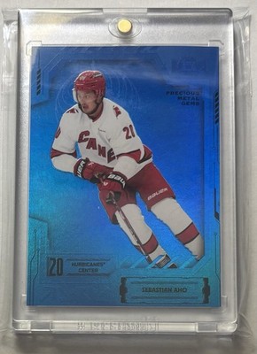 2025-26 Skybox Metal Universe Hockey Sebastian Aho Blue PMG /50 Hurricanes