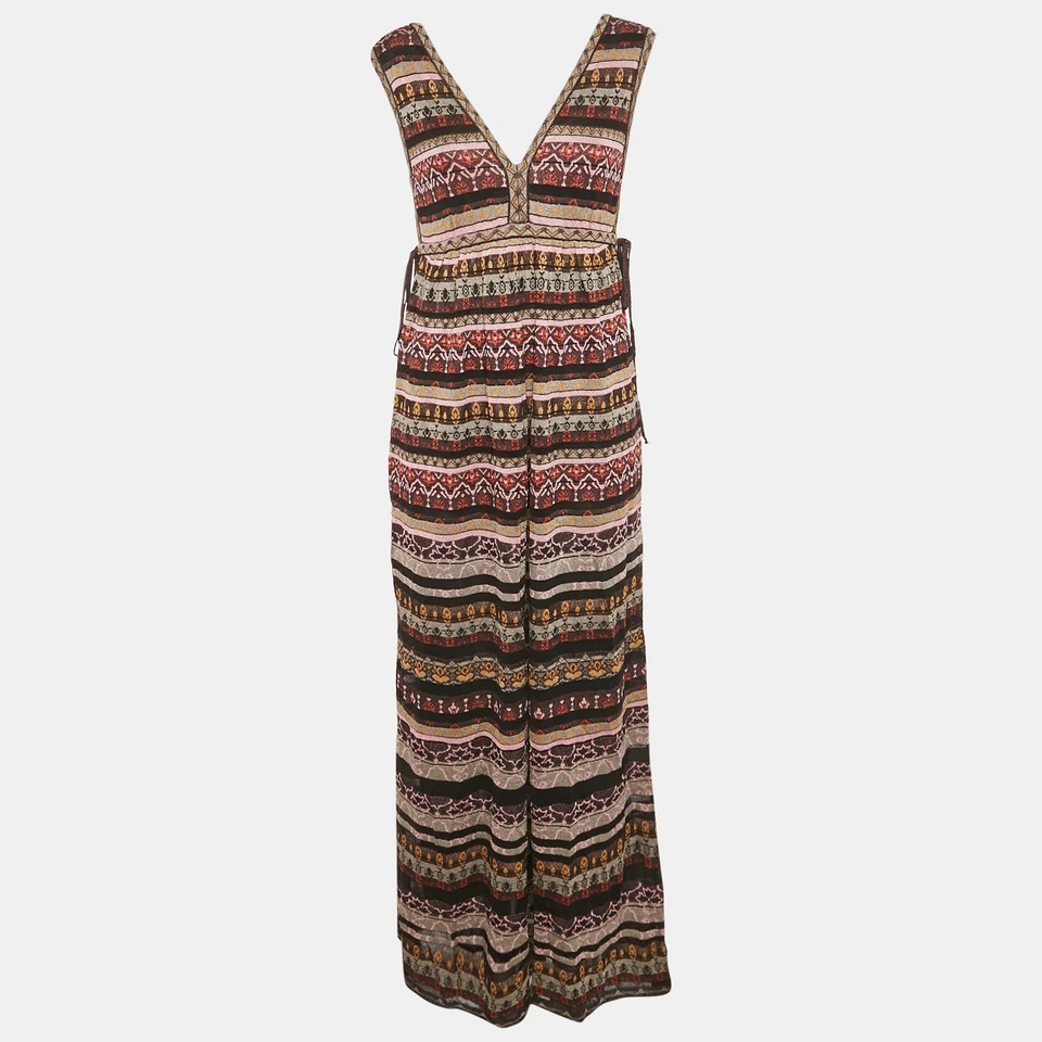 M Missoni Black/Purple Stripe Lurex Knit Sleeveless Maxi Dress M