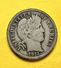 1913 Barber Dime. 90% Silver. VG Condition. Charity Auction For Animal Rescue