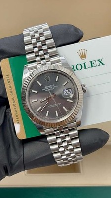 ROLEX DATEJUST RHODIUM DIAL 41MM 126334 WHITE GOLD FLUTED BEZEL ON JUBILEE 2017