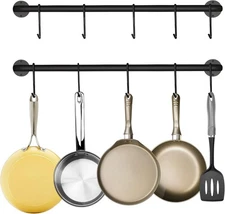 Wall-mounted steel kitchen rack with 10 hooks for pots & pans