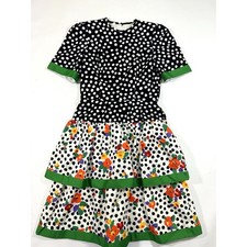 William Pearson Vintage 80s Tea Length Dress Size 14 Tiered Floral Spots