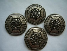 DARK SILVER/ PEWTER EFFECT HEXAGONAL DESIGN  METAL SHANK BUTTONS  x 4 Free P & P