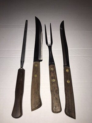 Vintage Flint Arrowhead Carving Knife Wood Set USA Stainless Vanadium USA