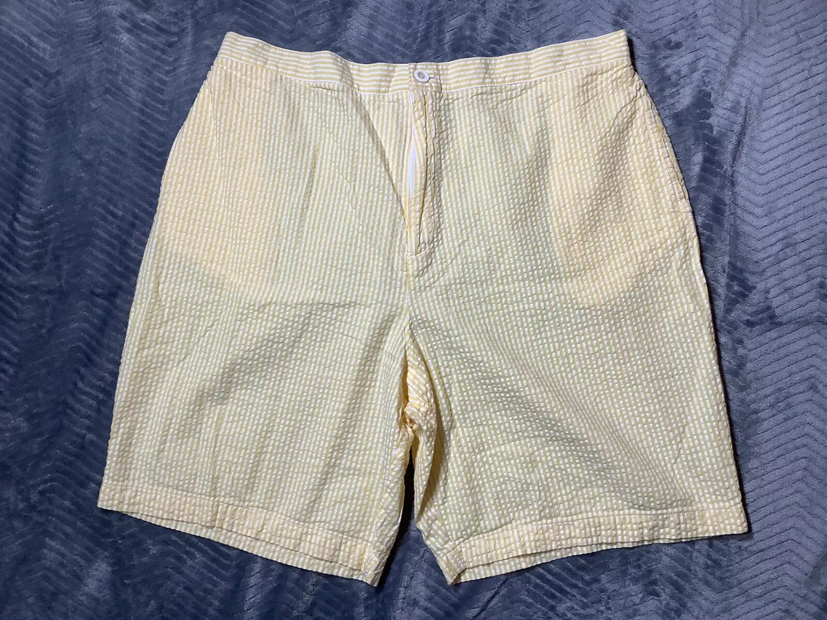 Vtg Mens Norm Thompson Yellow White Seersucker Stripe Shorts Large