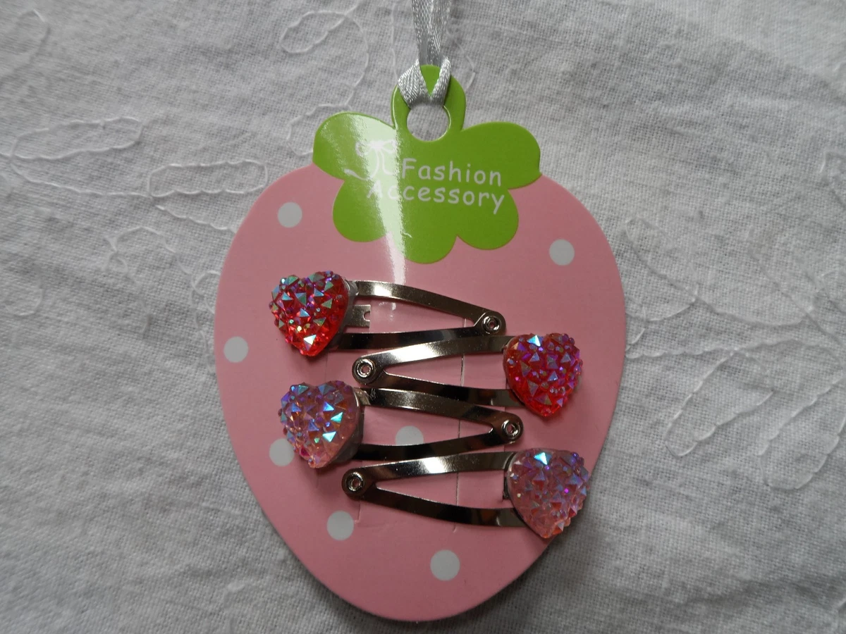 mini hair clips girls hair slides snap clips pink sparkle hearts