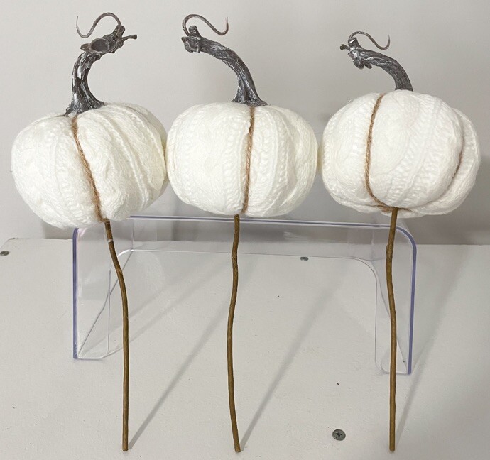 Lot Of 3 Sweater Knit White Pumpkin Picks Twine Fall Decor Wedding Decoration