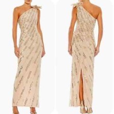 NWT Mac Duggal Dress Embellished One Shoulder Column Gown Gold 93739 SZ 14