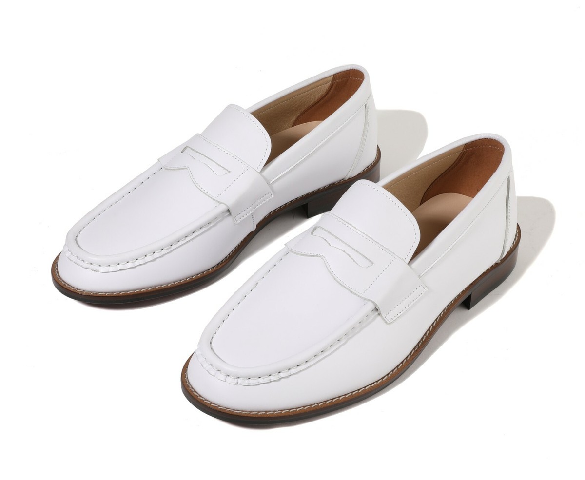 Firenze Atelier Men's Handmade White Leather Moc Toe Penny Loafers