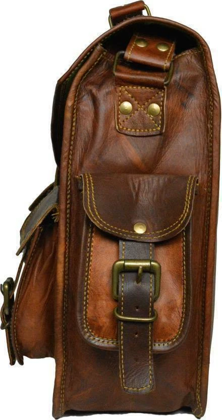 15" New Saddlebags Motorcycle Pouch Brown Leather One Side Panniers Saddle Bags - Image 3 of 4