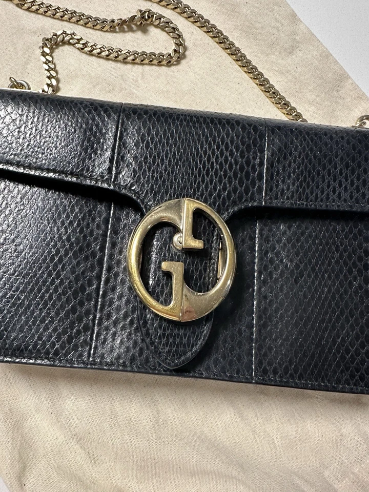 Gucci Python Leather Cross Body Shoulder Bag Gold Chain Gold Hardware Vintage - Image 2 of 4