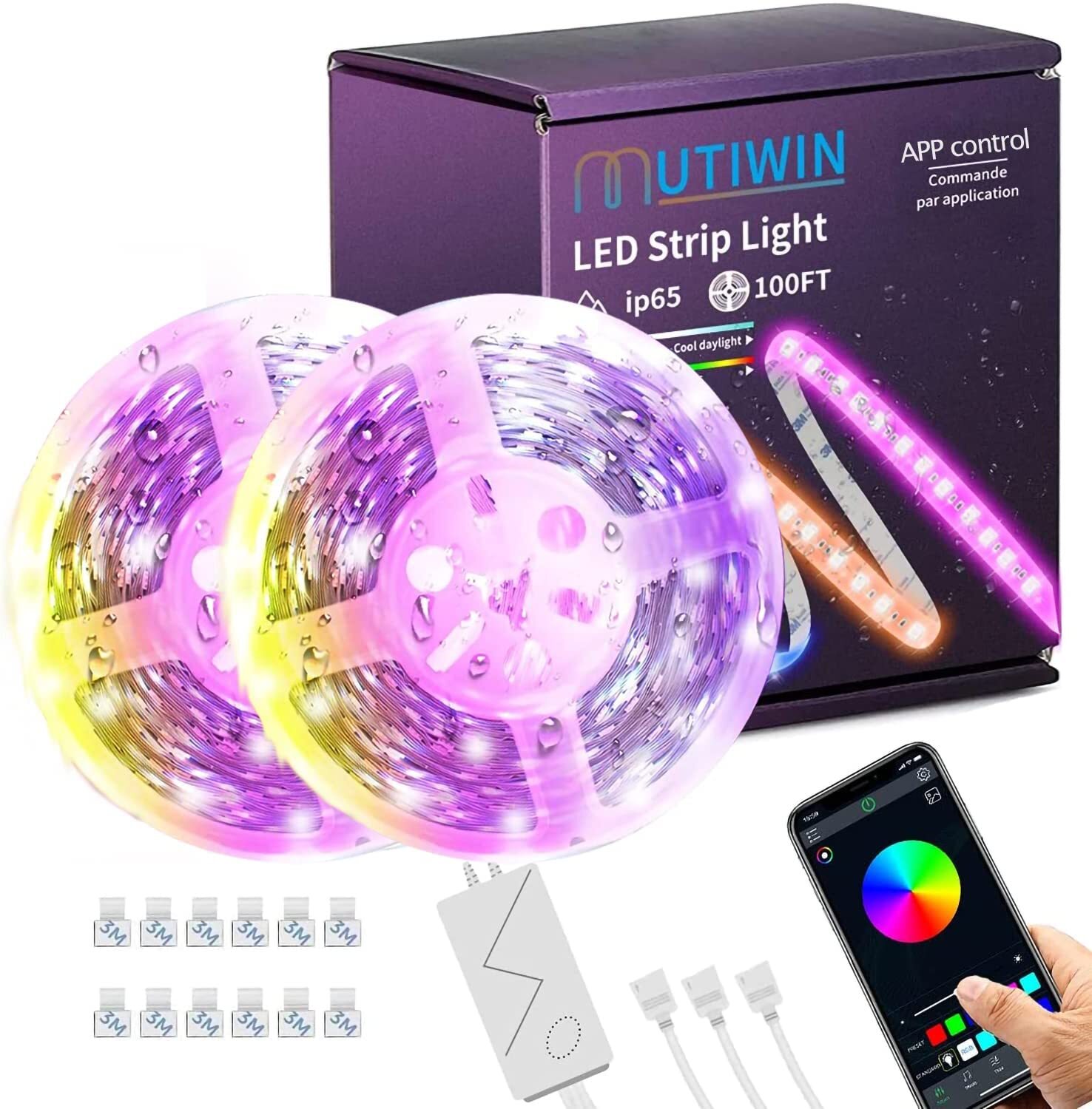 100ft Waterproof LED Strip Lights with App, SMD 5050 RGB Color Changing |  eBay