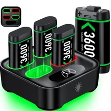 4*3600mWh Rechargeable Battery +Charger Dock for Xbox One/Series X|S Controller