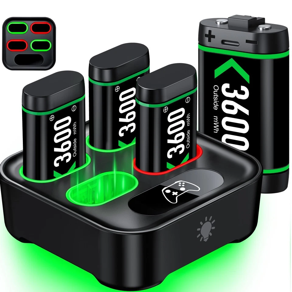 HELLCOOL For Xbox One/Series X|S Controller 4*3600mWh Rechargeable Battery +Charger Dock