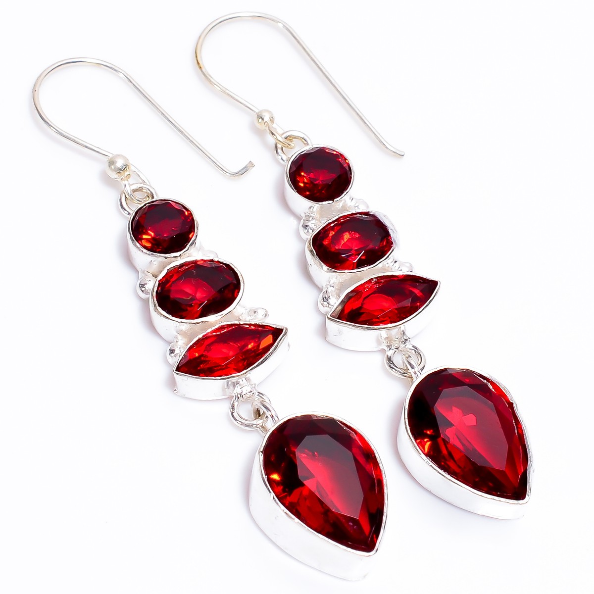 Red Garnet Gemstone Fashion Jewelry 925 Sterling Silver Earrings