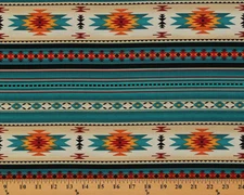 Southwestern Aztec Tucson Turquoise Stripes Cotton Fabric Print by Yard D466.32
