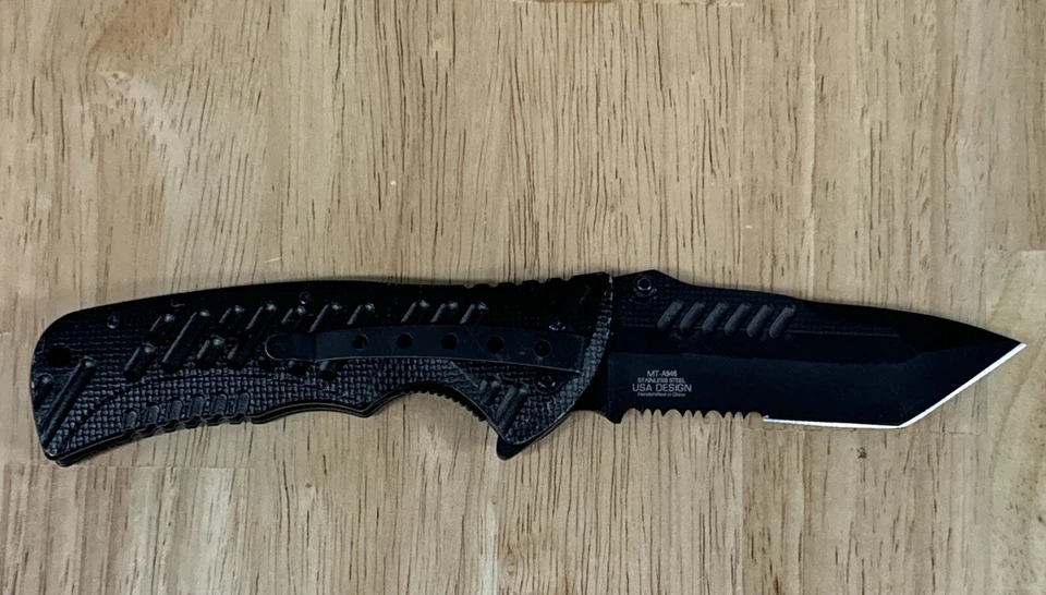 Ballistic Spring Assisted Combo Folding Tanto Knife Black & Gold A946 - Image 2 of 4