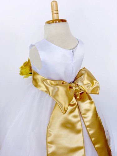 White Tulle Rose Petal Dress Easter Birthday Spring Summer Pageant Satin #24 - Picture 137 of 177