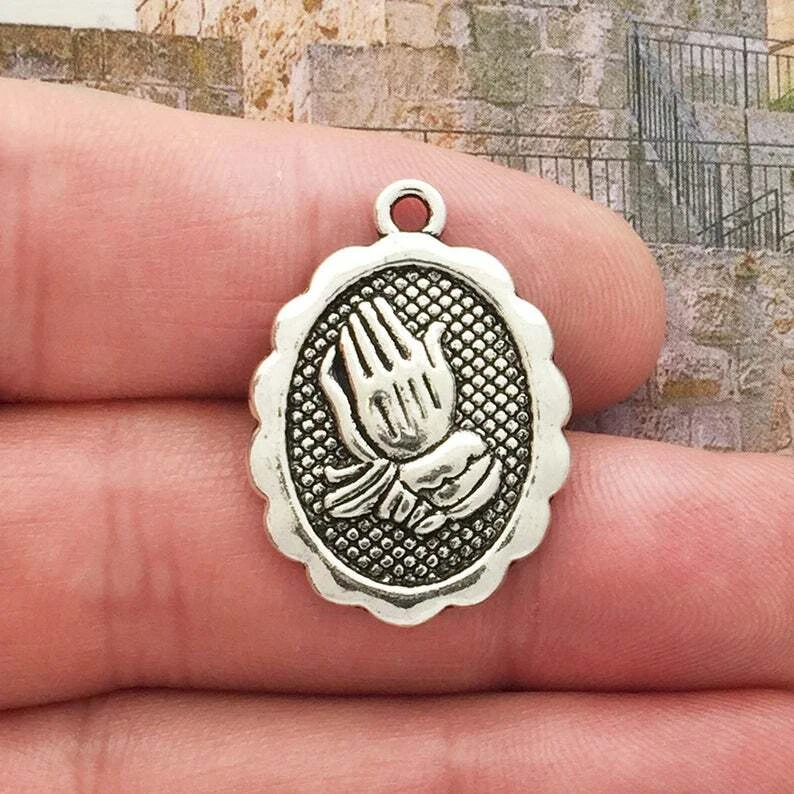 DIOR Collana ciondolo PRAY HAND DIO BIBBIA PROTEGGI MIRACOLO argento 22" catena uomo donna