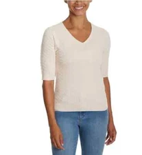 Ella Moss Women's Elbow Sleeve Lightweight Sweater, Cream, Size S