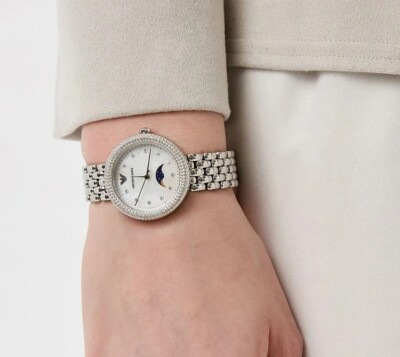 EMPORIO ARMANI DAMEN UHR EDELSTAHL SILBER ARMBAND & WEISSES ZIFFERBLATT AR11461
