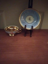 Rare Rudolf Wachter RW Bavaria  Blue & Gold W/ Rose Pattern Tea Cup & Saucer 