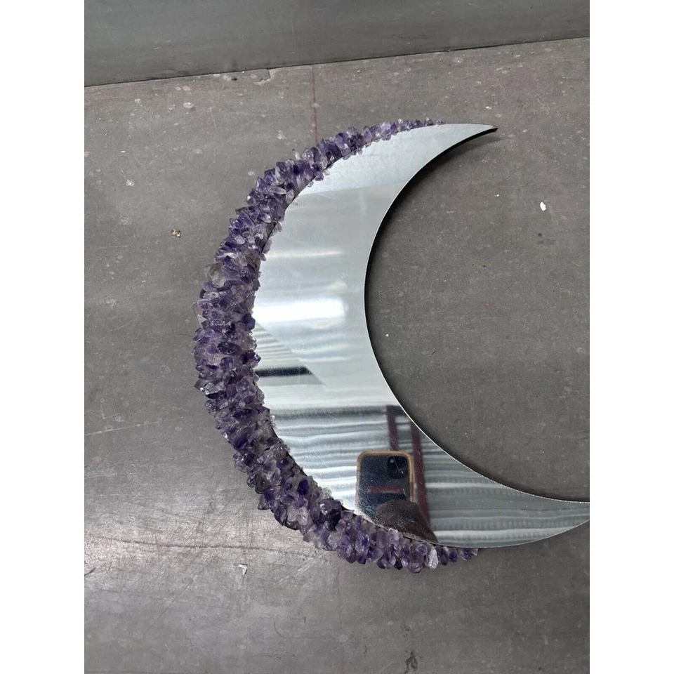 Cristal Amatista Luna Forma Espejo Decoración Vidrio con Aspecto Audaz Hecho a Mano Foto 3 de 4