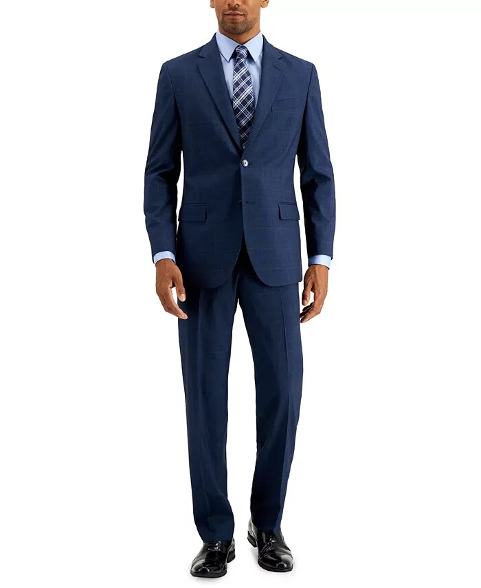 $395 Nautica Men's Blue Plaid Modern Fit Active Bi Stretch Suit