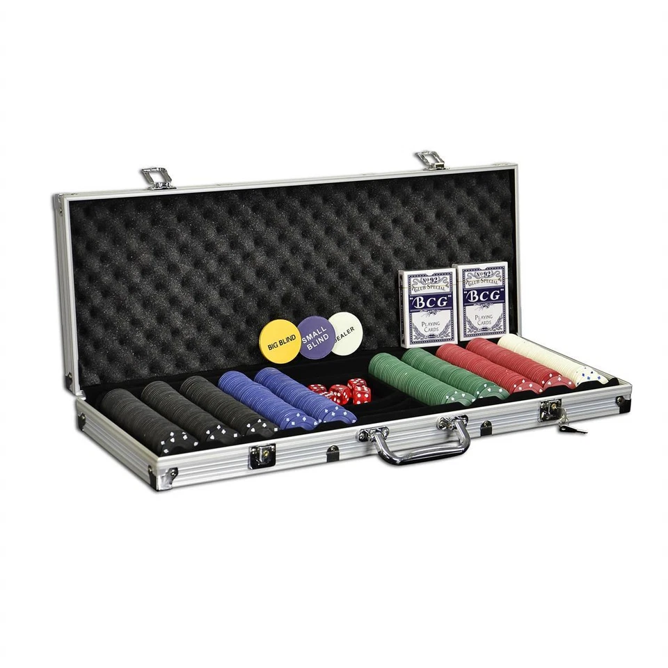 Pokerkoffer Pokerset mit 500 Standard Pokerchips Poker Chips im Alu Koffer - Bild 1 von 4