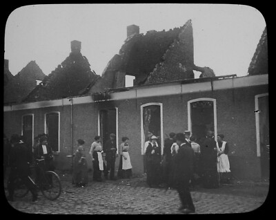 WK1 ZERBROCHENE HÄUSER IN GENT Magische Laterne Dia FOTO BELGIEN