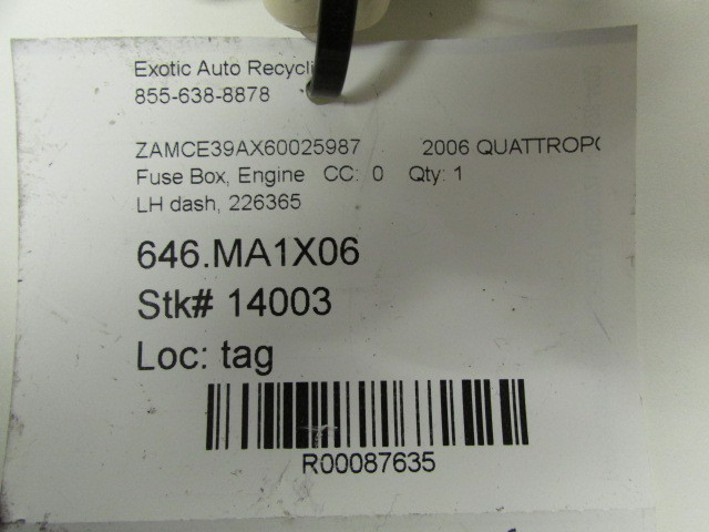 Maserati Quattroporte, LH, Left Dashboard Fuse Box, Used, P/N 226365