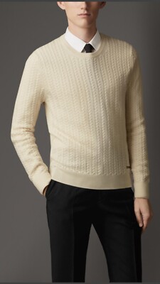 Burberry Runway LONDON Aran Cable Wool-Cashmere Signature Pullover Sweater S