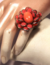 Womens Vintage Mid Century Costume Jewellery Abstract Floral Statement Ring Sz P