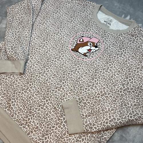 Buc-ees Animal Print Sweatshirt Womens XL Tan Logo Leopard Cheetah Lounge Soft