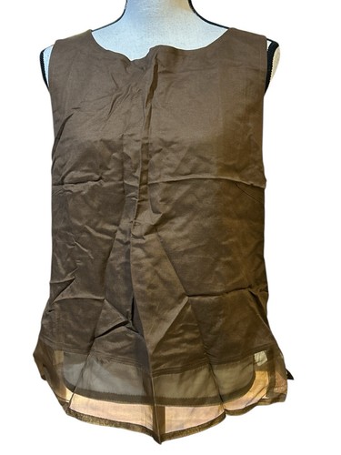 NEU Linea by Louis Dell'Olio braun Seidenbesatz Tanktop Damen Größe L Leinen QVC