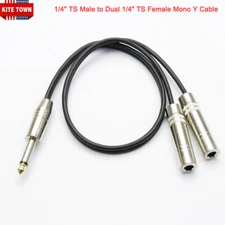 1/4" TS Male Mono to Dual 1/4" TS Female Mono  Y Splitter 6.35mm Audio Cable
