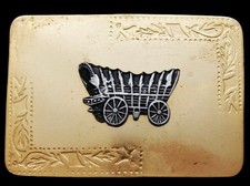 IB19117 VINTAGE 1970s  COVERED WAGON  WESTERN STYLE GOLDTONE BUCKLE