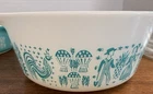 Vintage Pyrex Butterprint 403 Mixing Bowl 2.5 Qt White Turquoise Amish