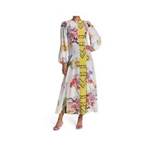 GANNI Silk Unlined Zip-Neckline, Hemlock Floral Patchwork Eco Stamp NWT Dress 40
