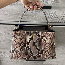 Tory Burch Brown/Black Snake Print Satchel Top Handle Zip w/ Pouch, Pockets