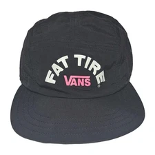 Vans Off The Wall 5 Panel Hat Cap Fat Tire Beer Strapback Hat Black NWT 