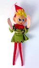 Vtg Rubber Head 8" Elf Knee Hugger Christmas Ornament Red and Green Felt Suit