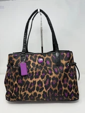 Coach Ocelot Tote Violet Purple Brown Black Animal Print