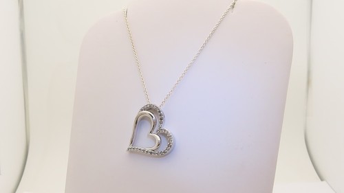 Natural Diamond Necklace Heart Women Double Sterling Silver Gift 19" .32ct SN007 - Video 1 of 1