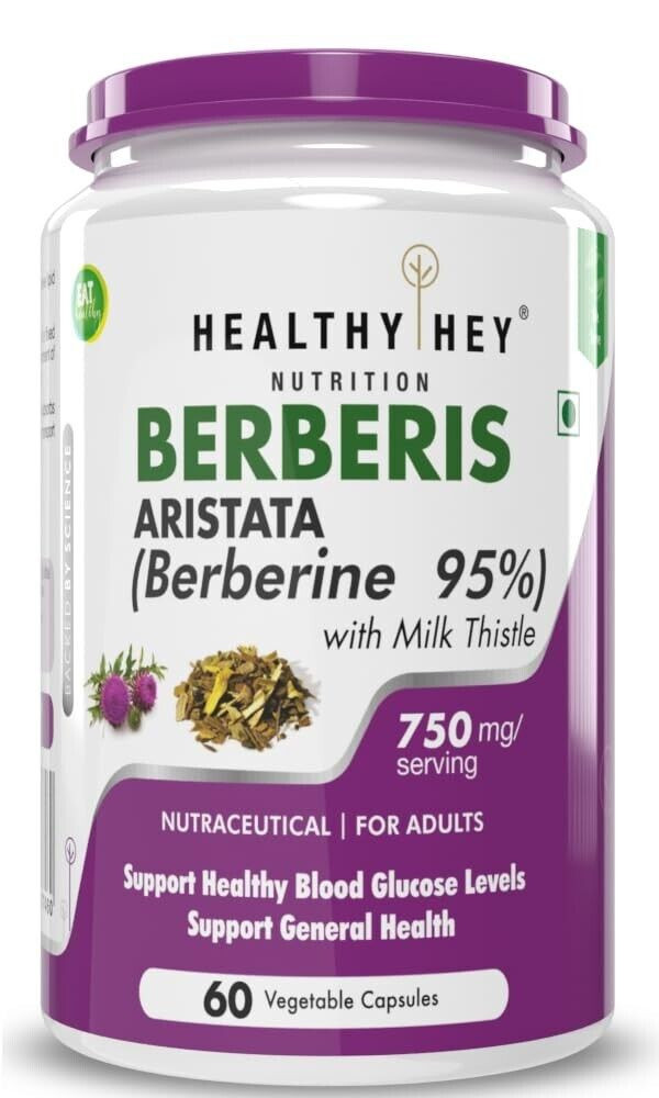 HealthyHey Nutrition Berberis Berberine 95% with Milk Thistle 60 Veg Capsules